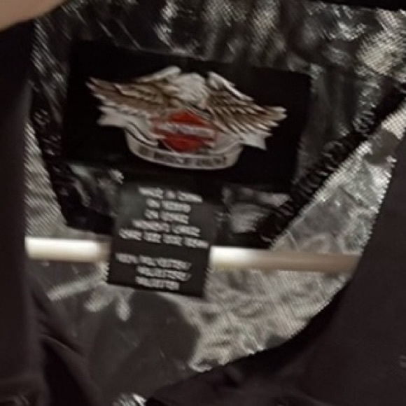 Harley -Davidson size large black semi sheer short sleeve button down shirt - Picture 9 of 10